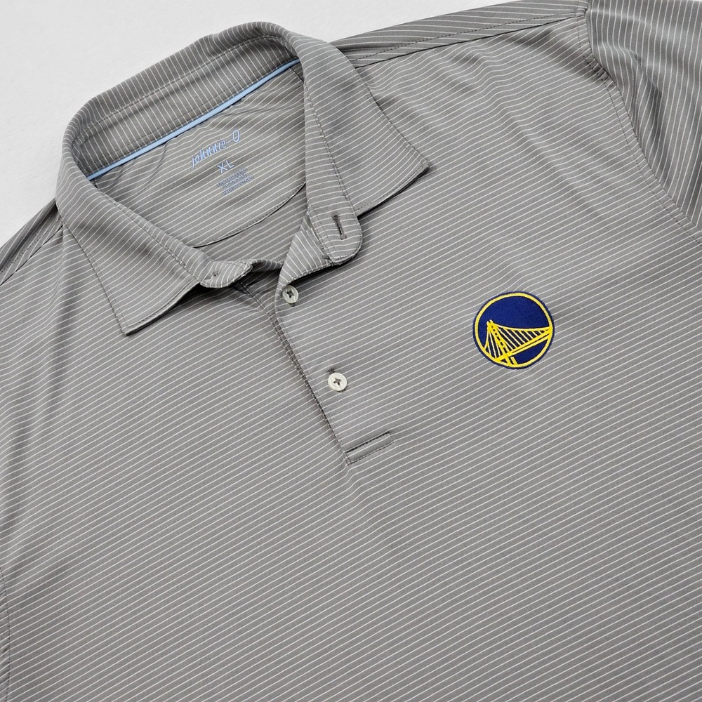 Johnnie-O Polo Mens XL Gray White Stripe Golden State Warriors NBA Athleisure